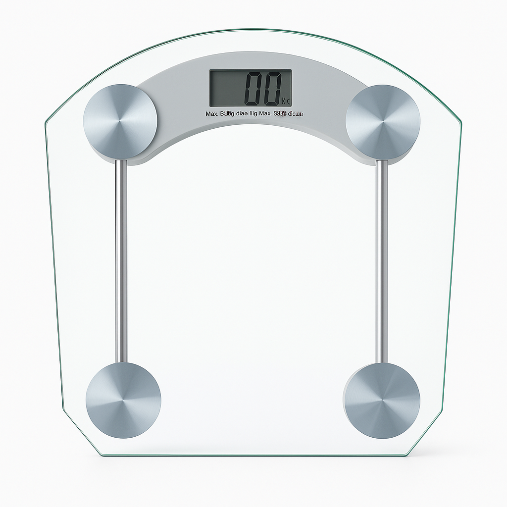 Precision Digital Bathroom Scale – slim glass digital scale with clear LCD display and high-accuracy sensors for home use.