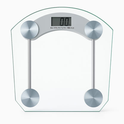 Precision Digital Bathroom Scale – slim glass digital scale with clear LCD display and high-accuracy sensors for home use.